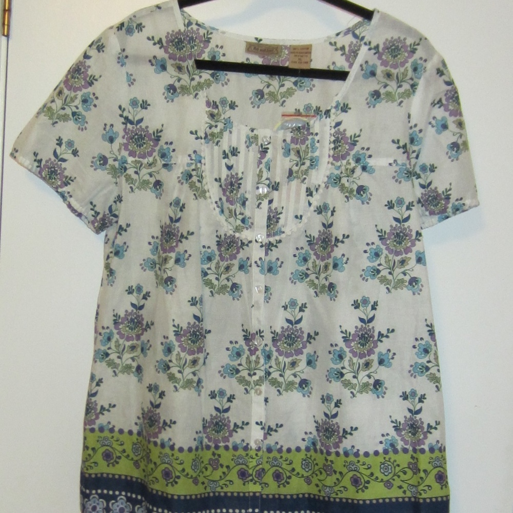 Women's  "Art and Soul" Cotton Boho Top NWT